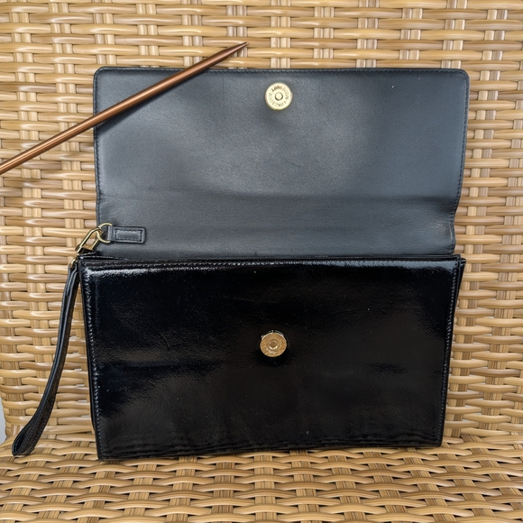 Halogen Black Patent Leather Envelope Style Clutch Wristlet Bag Purse Wallet - Picture 7 of 16